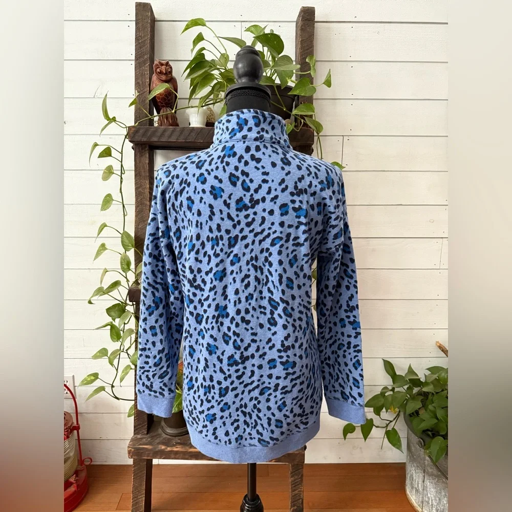 Talbots Blue Patterned Zip-Up Sweater